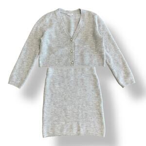 Gianni Bini Ribbed Knit Sweater Skirt Set Gray Crop Cardigan and Skirt‎ M/L